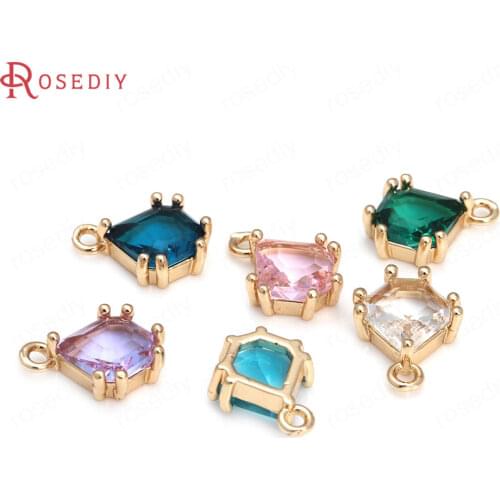 10PCS 8.5x12MM 24K Champagne Gold Color Brass and Glass Polygon Charms Pendants Jewelry Making Supplies Diy Findings Accessories