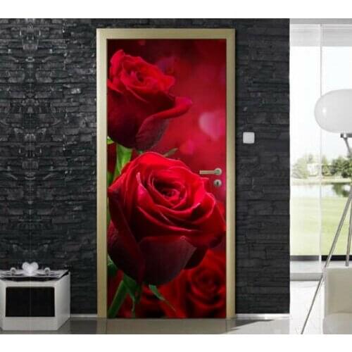 Hot Door Mural Romantic Rose Valentines Day Door Sticker DIY Self-adhesive Waterproof Wallpaper Poste for Home Decoration Gift