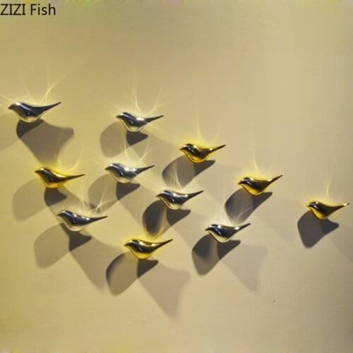 Punch-free Wall Decoration Plating Golden Bird Plastic Hanging Ornaments Abstract Silver Charm Backdrop Display Home Decor