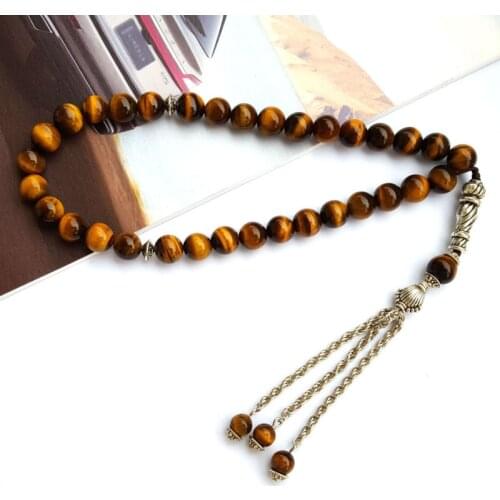 Natural Tigers eye precious stone 33 Islamic Muslim Tasbih Prayer beads Rosary Misbaha bead for Famliy friend present gift