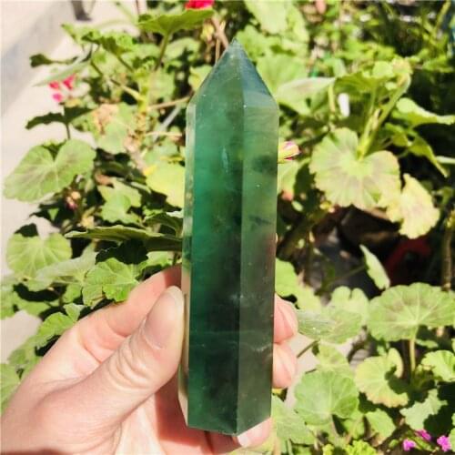 Natural Green Fluorite Crystal Point Hexagonal Column Mineral Ornament Magic Repair Healing Quartz Wand Home Decoration Gift
