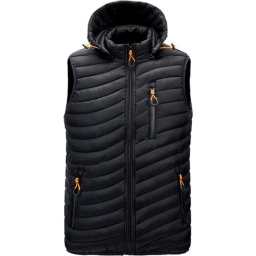 2021 New Mens Detachable Hat Mens Vest Simple Pure Color Warm Zip Jacket and Coat Winter Fashion Comfortable Vest