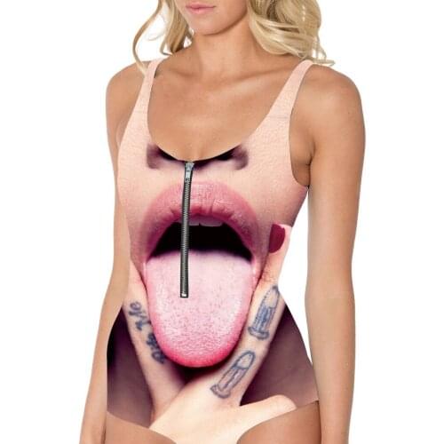 New Plus Size Funny Girls Printed One Piece Swimwear Women Summer Funny Beach Suits With Zipper Red Blue Yellow Colors