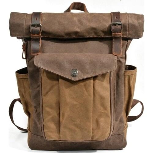 New Vintage Oil Waxed Canvas Leather Backpack Large Capacity Teenager Traveling Waterproof Daypacks 14" Laptops Rucksack