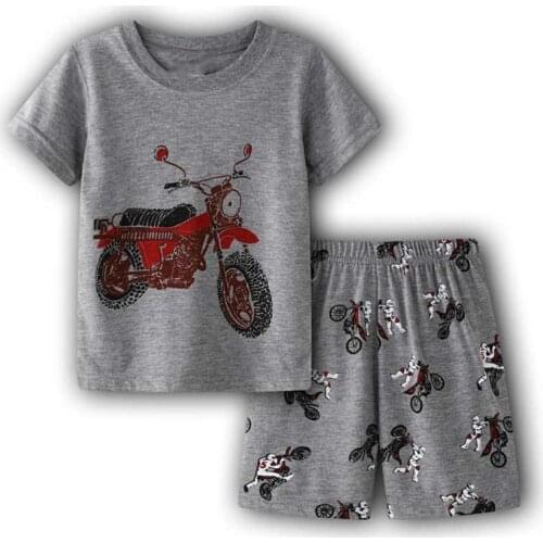 Retail Boys Summer Pajamas Sets Children Motorcycle Printing Sleepwear Rooter Pyjamas Kids Pijamas Underwear Homewear Sports