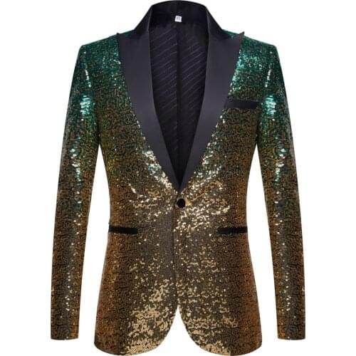 Gradual Change Shiny Green Gold Sequin Glitter Blazer Jacket Men Nightclub Prom Suit Blazer Costume Stage Clothes Party Singers
