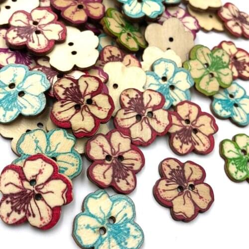 Flower Natural Wooden Buttons For Needlework Scrapbooking 2 Holes Buttons Patchwork DIY Craft Sewing Accessories WB523