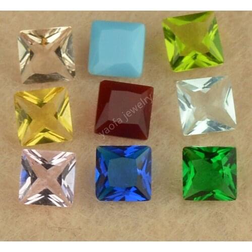 Sale 50pcs/Lot 2x2~12x12mm Different Color Glass Beads Loose Square Shape Princess Cut Glass Stone Synthetic Gems For Jewelry