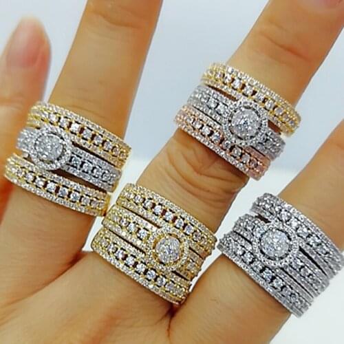 Luxury 3 in 1 Stackable Wedding Rings for Women Bridal Engagement Wedding Jewelry Cubic Zirconia CZ Accessories Rings