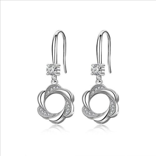 Luxury Zircon Flower Girls Drop Earrings For Women Jewelry Vintage 925 Silver Earring for Women Princess Birthday Accessories