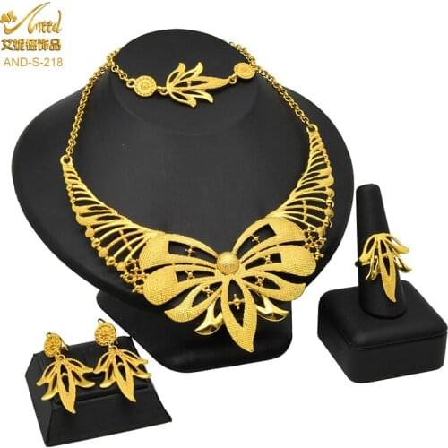 ANIID Luxury Dubai Gold 24k Jewelry Sets Butterfly Bridal Gold Color Nigerian Necklace Bracelet Earring Ethiopian Set Women