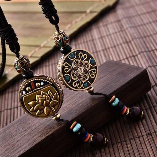 Handmade Unisex Nepal Buddhist Pendant Necklace Vintage Ethnic Women Long Necklaces Sweater Chain
