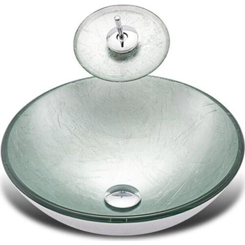 Modern simplicity tempered glass Bathroom Washbasin Faucet Set Round Washroom Basin Vessel Vanity Sink