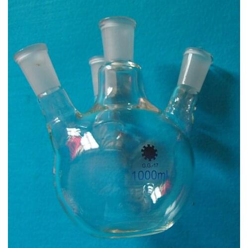 1000ml,24/40,4-neck,Flat Bottom Glass Flask,1L,Four Necks,Lab Chemical Vessel