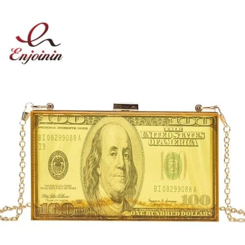 Dollar Money Design Transparent Acrylic Box Party Clutch Bag Small Crossbody Bag New Shoulder Chain Bag Purses and Handbags