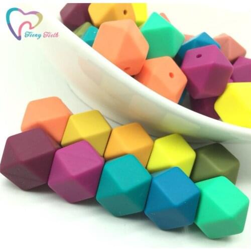 Teeny Teeth 50PCS Autumn Colors 14-17 MM Geometric Hexagon Silicone Teething Necklace Bite Beads Nursing Jewelry Chewing Beads