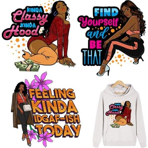 New Afro Americ Girl Thermal Stickers On Clothes DIY Patch On T-Shirt Patches For Backpacks Heat Transfers Sticker Iron On Patch