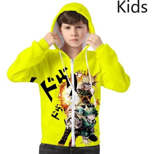 Anime Boku No Hero Academia My Hero Academy Hoodie for Child Kids Boy Girl Hooded Sweatshirt Clothes Zip Up Long Sleeve Teenage