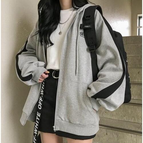 Zip-up Harajuku Hoodies For Women clothes Hooded long Sleeve Jumper Hooded Regular Coat Casual korean style Sweatshirt