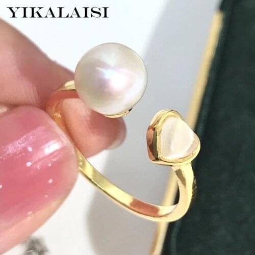 YIKALAISI 925 Sterling Silver Rings Jewelry For Women 8-9mm Round Natural Freshwater Pearl Rings Heart Shaped New Wholesales