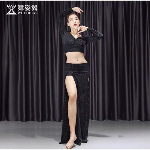 Woman Belly Dance Performance Costume velvet top& Long Skirt Oriental Indian Dancing Stage Wear QC3117