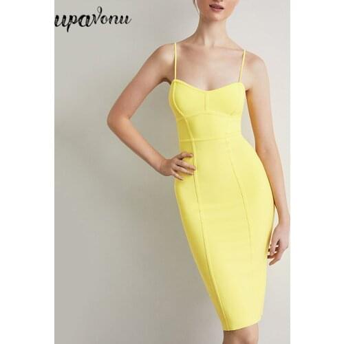 Free Shipping Bandage Dress for Women 2021 New Summer Yellow Bodycon Sling Dress Sexy Party Dress Evening Club Birthday Outfits