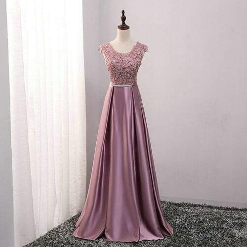 Beauty Emily Dark Pink Evening Dresses 2019 Lace A-line Floor-Length Formal Party Prom Dresses Reflective Dress