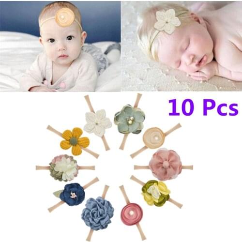 10Pcs Baby Girls Flower Headbands Nylon Elastic Floral Head Wraps Photography Props for Newborn Infant Toddlers Princess