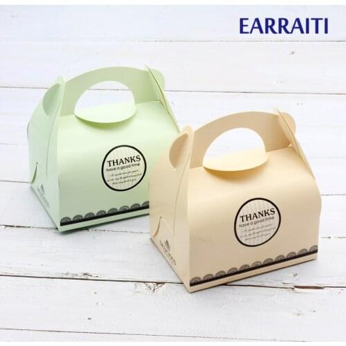 12PCS Muffin Mousse Gift Cake Boxes Packing Wedding Birthday Party Favors Paper Box With Handle Baking Cookies Candy Pink Green