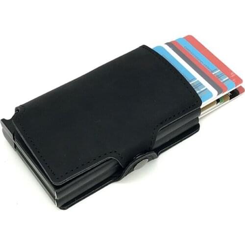 2020 Automatic Aluminium ID Credit Card Holder Multifunction Double Metal Hasp Leather RFID Wallet Business ID Cash Cards Case