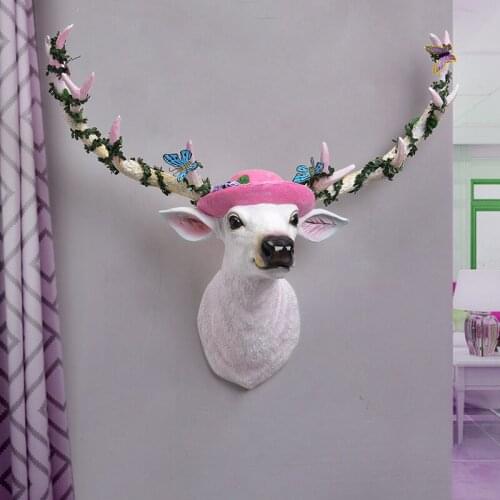 3D Resin Deer Head Sculpture Resin Murals Home Wall Hanging Animal Statue Decoration Handmade Home Decor Ornament Artwork Craft