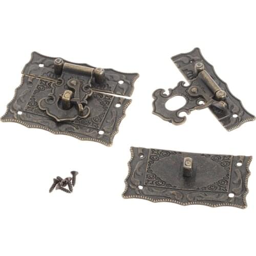 5pcs Rectangle Clasp Iron Bronze Antique Style Decorative Jewelry Gift Wine Wooden Box Hasp Latch Hook Buckle W/Screws 67x56mm