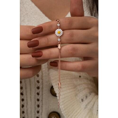 925 Sterling Silver Women Wristband Bracelet Miniature Daisy Flower Gift Birthday Precious Stylish Chain Luxury