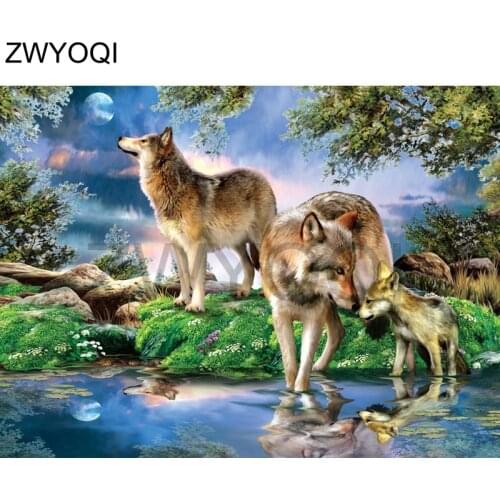 Full Square Diamond mosaic Wolf animal Full Round Diamond embroidery Wolf animal 5DDIY Diamond painting Cross stitch Wolf animal