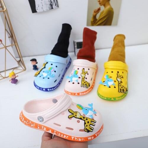 Cute Pink Cartoon Childrens Croc Shoes with Soft Soles Yellow Deer Dolphin Indoor Household Sandals for Kids
