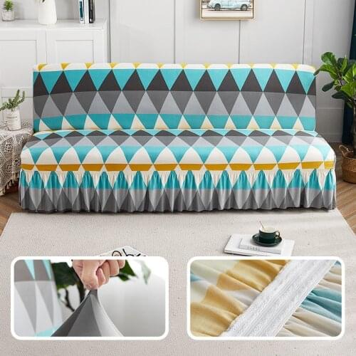 Printed Skirt Sofa Bed Cover Without Armrest Washable Elastic Seat Covers for Living Room Sofa Bed Covers Stretch Slipcover Home