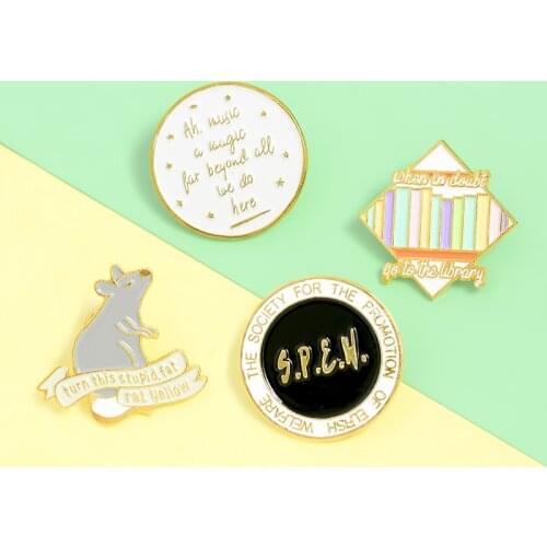 Mouse Library Music Enamel Lapel Pins Fashion Cute Animal Brooches Badges Metal Pins Wholesale Jewelry Gifts For Friends