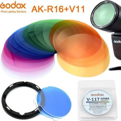 Godox AK-R16 Magnetic Mount Diffuser Plate with V-11C / V-11T Color Effect Gel Set for Godox V1 Series Flash Light Speedlite