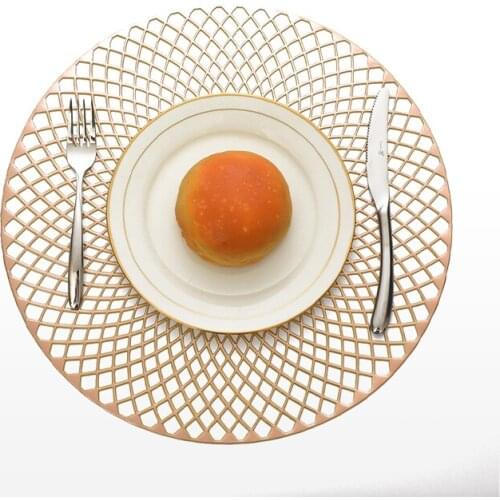 PVC Placemat Spiral Pattern Bright Gold Round Placemat Empty Table Mat Fan Flower Placemat Coffee Cup Mat