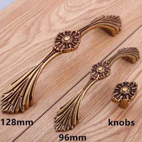 128mm europen brass Engraving Flower dresser kitchen cbinet door handles antique gold drawer knobs pulls retro furniture handles