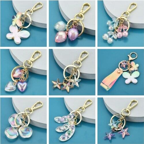 Cute Colorful acrylic Star Keychain Key chain Gifts for Women Car Bag Accessories Key Ring