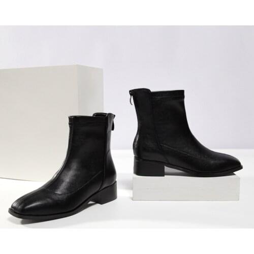 DDYZHY Fashion Ankle Shoes Woman Genuine Leather Fashion Zipper Round Toe Women Shoes Women Autumn Winter Office Working Boots