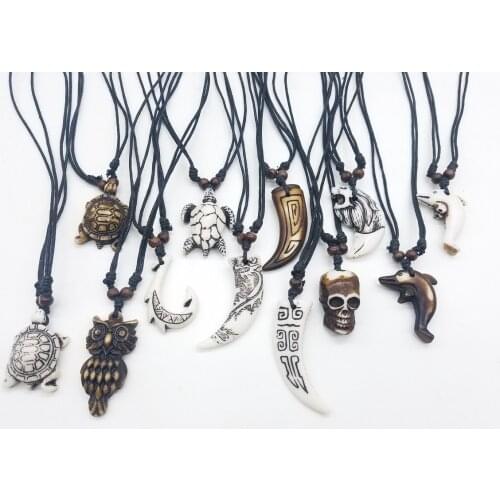 Mens and Womens Fashion Vintage Resin Necklace Pendant, Turtle and Dolphin Skull Pendant, Adjustable Rope Chain, Hot Jewelry