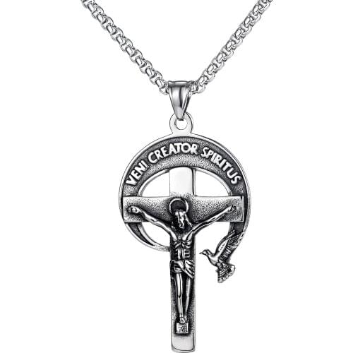 Punk Crosses Jesus Dove Pendants Mens Necklaces Religious Vintage Gothic Stainless Steel Jewelry Accessories Necklace Wholesale