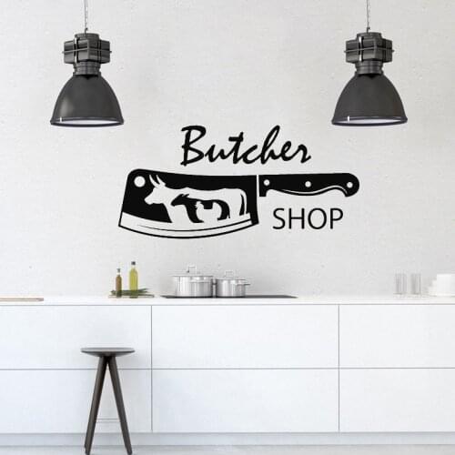 Butcher Shop Knife Bull Chicken Sheep Meat Wall Sticker Cartoon Dining Room Decoration Art Mural Restaurant Decal M0040