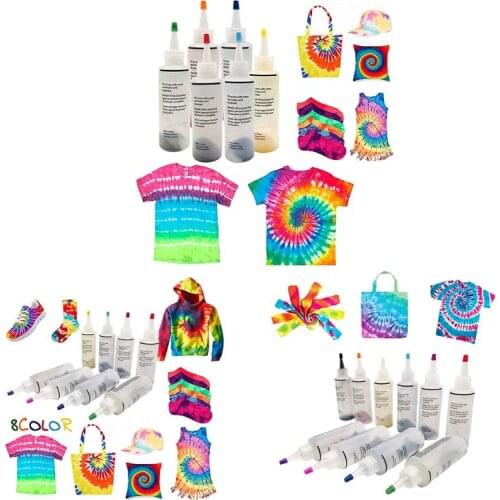 6/8/10 Bottles One-Step Tie-Dye Kit Clothes Textile Colorful Tie Dying Sets Multi-Color Dyes Permanent Paint DIY Arts