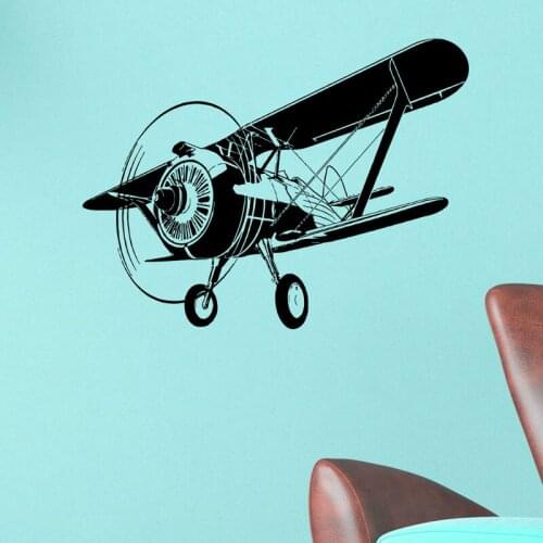 Airplane Wall Sticker Biplane Silhouette Home Decor Removable Waterproof Wall Decals Kids Room Nursery Living Room Decoration