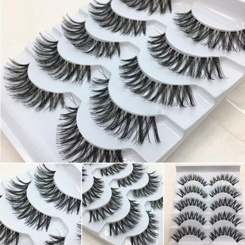 5 Pairs Natural Long Fake Eyelashes Black Imported Fiber False Eye Lashes Extension Makeup Tool Shellhard