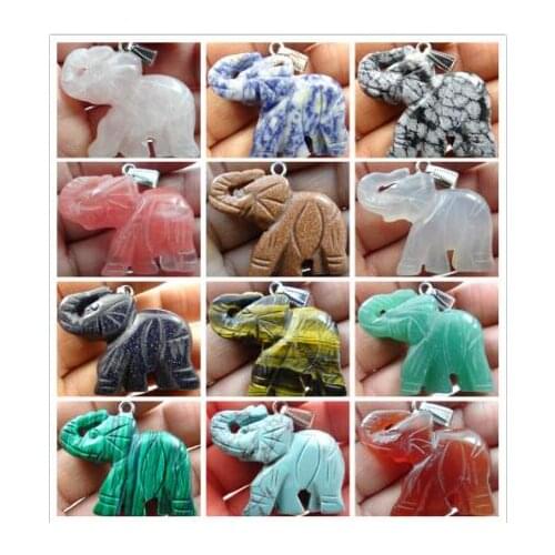 Natural stone Quartz crystal lapis Turquoises aventurine tiger eye Elephant pendant Jewelry making necklace Accessories
