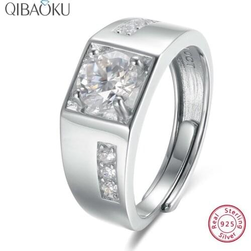 Genuine 925 Sterling Silver Moissanite Ring for Men Open Adjustable Ring Finger Ring Silver Wedding Rings Fine Jewelry